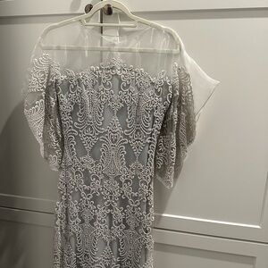 Elegant Gray Lace Dress by Gemy Maalouf